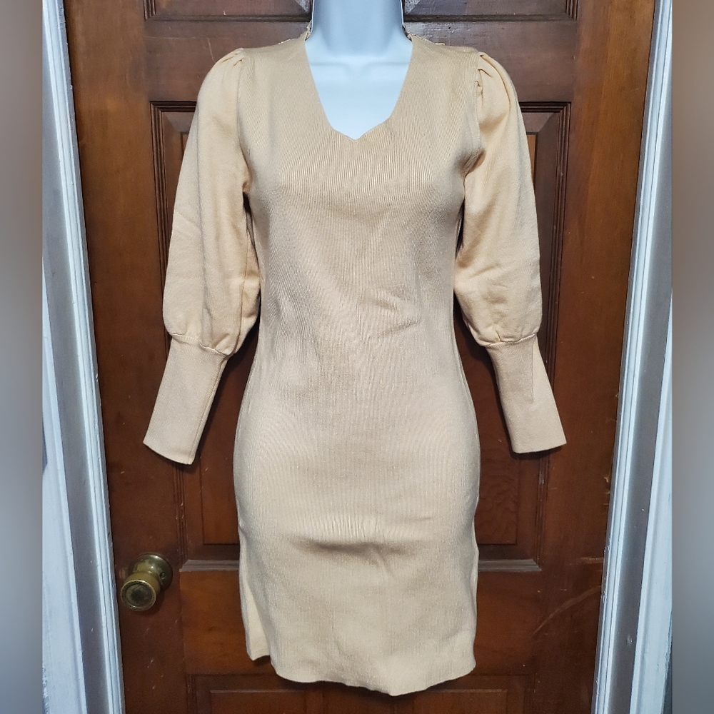 #3050 BTFBM Elegant Tan Knit Dress
